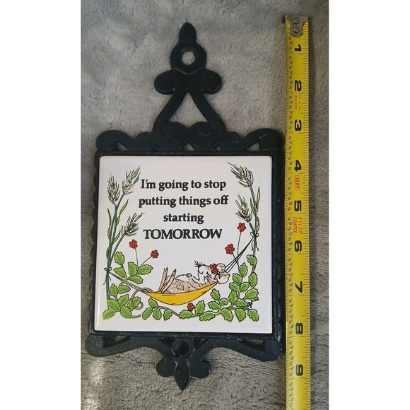 Vintage Cast Iron Ceramic Trivet Mouse Hamic Wheat Floral Background Kitchen - Picture 4 of 5